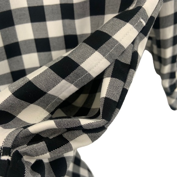 J Jill Womens Gingham Buffalo Check plaid Shirt Dress Sz XS Black White Pockets - Picture 4 of 8